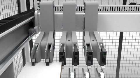 Schwimmend gelagerte Werkstückzangen Die schwimmend gelagerten Werkstückspanner gleichen Unebenheiten in den Platten/Paketen aus.